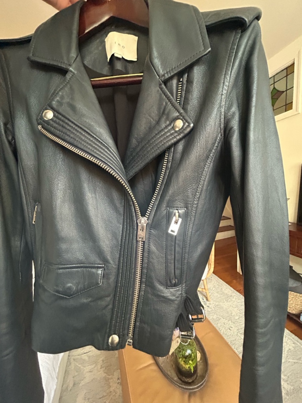 IRO Navy  Leather Asymmetrical Moto Jacket
